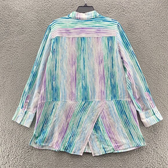 Soft Surroundings Senna Pastel Stripes Gauze Button Down Shirt Tunic Pockets XL - Picture 10 of 15